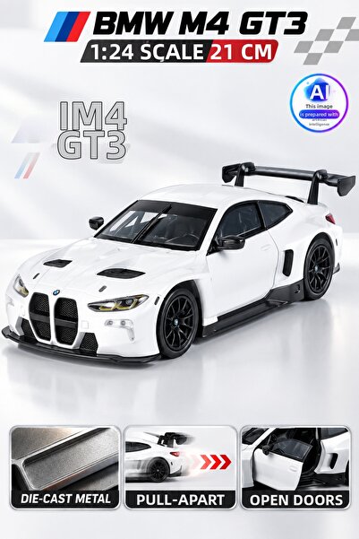 YILDIRIM OYUNCAK Die-Cast Bmw M4 Gt3 Metal Model Car 21cm - 1:24 Scale Pull-B...