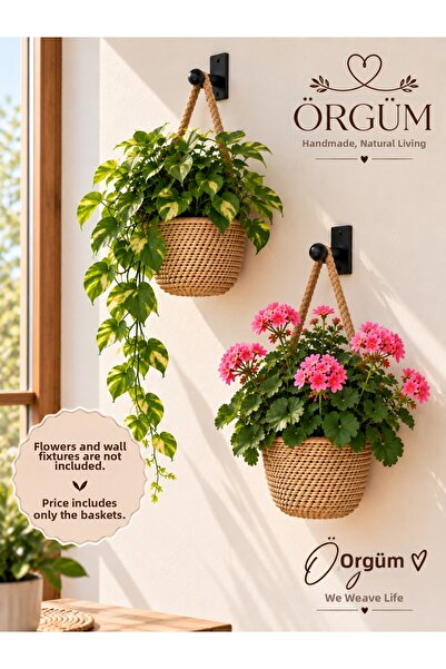 EGE ÖRGÜM Wicker Look Mini Wall Hanging Basket 12X11 cm – Knitted Handmade De...
