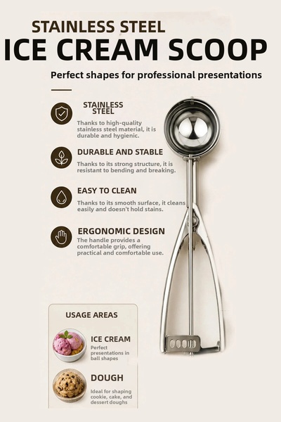 TİNEKE Ice Cream Halva Cookie Shaper Serving Scoop Stainless Steel Ice Cream Spoon