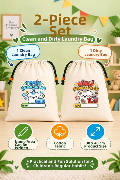 yibucraft Nursery and Kindergarten Clean Laundry Dirty Laundry Bag Set of 2 3...