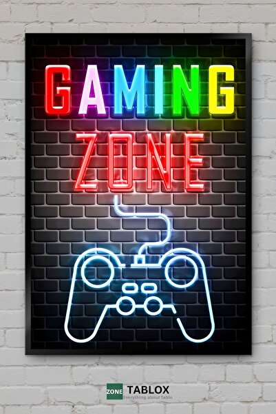 TABLOX Gaming Zone Gaming Zone Gamer Neon Poster de perete înrămat Tablou dec...