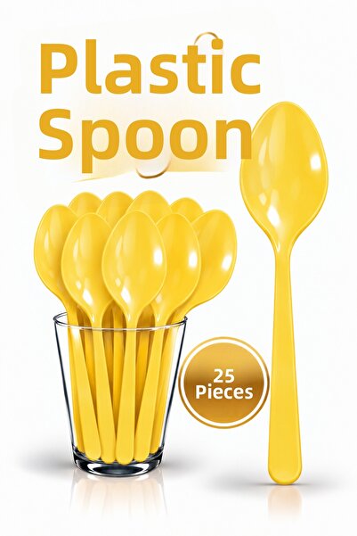 Huzur Party Store 25Pcs Yellow Color Spoon Hard Durable Plastic Luxury Dispos...