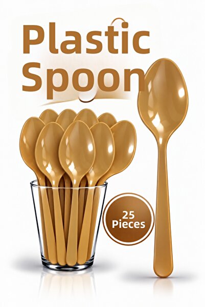 Huzur Party Store 25Pcs Gold Colorful Spoons Hard Durable Plastic Luxury Disp...