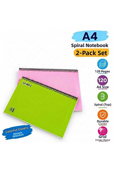 Proton A4 Spiral Checkered Notebook 120 Sheets Mixed Color Durable Cover Set ...