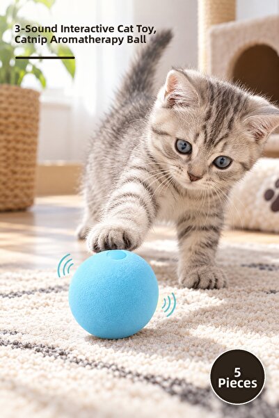 Yenilig 5 Pieces of Cat Grass Interactive Sound Ball – 3-Sound Moving Cat Toy...