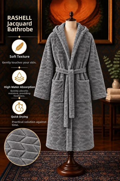 TEXTİLES MAGİC LAMP Μπουρνούζι Unisex Rashell Jacquard με κουκούλα – Μαλακό β...