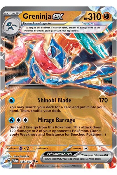 Pokemon Greninja Ex # 106 Twilight Masquerade Original Card
