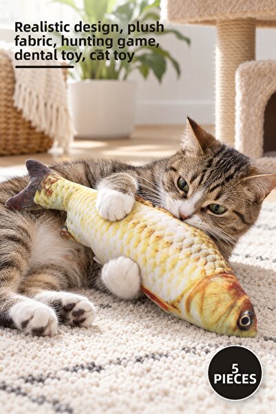 Yenilig 5 Pieces of Cat Toy Plush Fish – Realistic Design, Plush Fabric, Hunt...