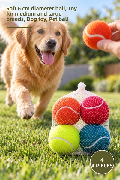 Yenilig 4 Pieces Dog Play Ball – Soft 6 cm Diameter Ball, Toy for Medium and ...
