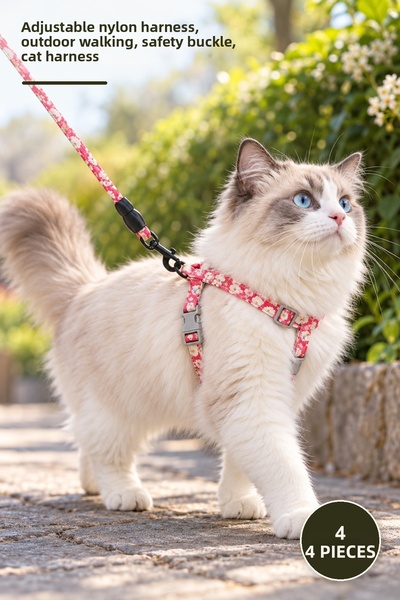 Yenilig 4 Pieces Cat Walking Harness – Adjustable Nylon Harness, Outdoor Walk...