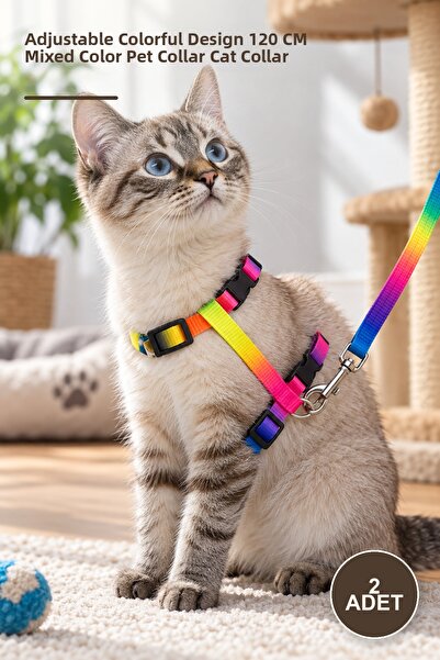 Yenilig 2 Pieces Multicolor Cat Collar – Adjustable Colorful Design 120 cm Mi...