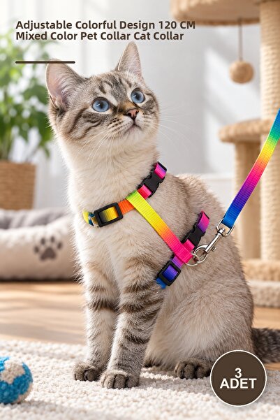 Yenilig 3 Pieces Multicolor Cat Collar – Adjustable Colorful Design 120 cm Mi...