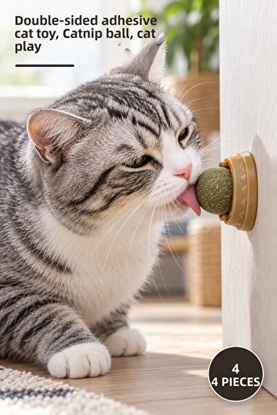 Yenilig 4 Pieces of Catnip Play Balls – Sticky Cat Toy with Double-Sided Tape...