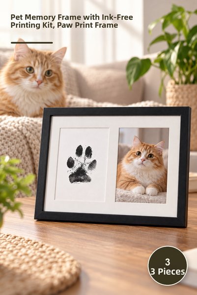 Yenilig 3 Pieces Cat and Dog Paw Print Photo Frame – Pet Memory Frame with In...