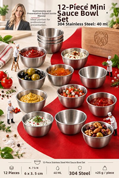 Transformacion Set of 12 Steel Mini Sauce Bowls 6X3.5 cm Jam Bowl Breakfast P...