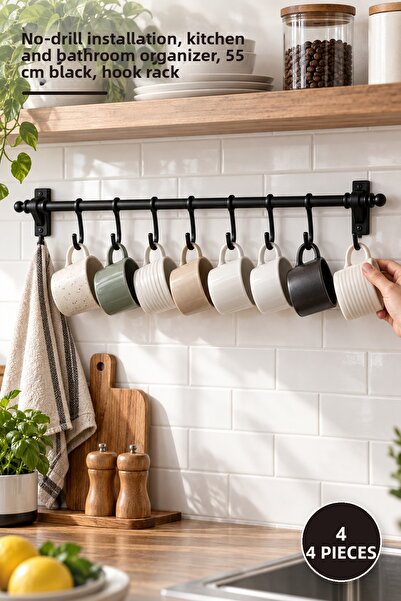 Yenilig 4 Pieces Adhesive 8-Hook Hanger Bracket – Screwless Installation, Kit...