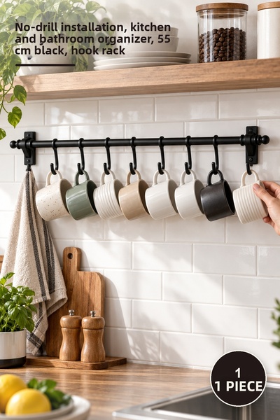 Yenilig 1 Piece Adhesive 8-Hook Hanger Bracket – Screwless Installation, Kitc...