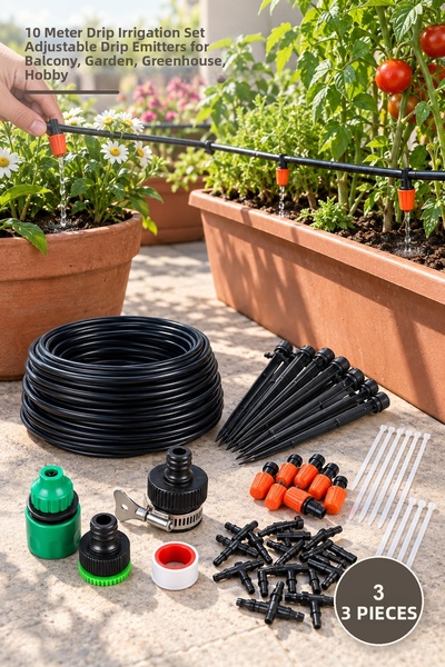 Yenilig 3 Pieces Garden Irrigation System – 10 Meter Drip Irrigation Set Adju...