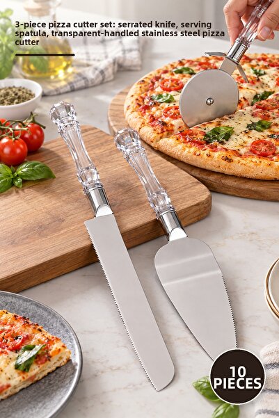 Yenilig 10-Piece Serving Set – 3-Piece Pizza Cutter, Serrated Knife and Servi...
