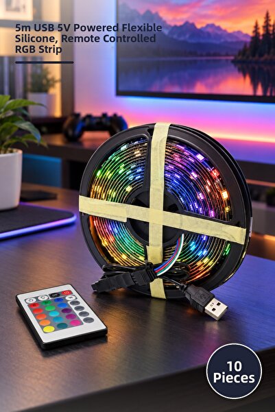 Yenilig 10 Pieces Rgb Led Strip – 5 Meters USB 5V Powered, Flexible Silicone,...