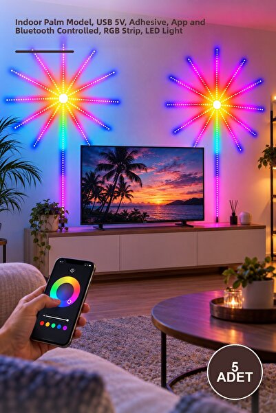 Yenilig 5 Pieces Rgb Led Strip – Indoor Palm Model, USB 5V, Adhesive, App and...