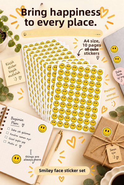 Hanelia Art Smiling Face Sticker Set 700 Pieces 10 Sheets Yellow Smile Stickers – Notebook, Laptop, Gift Decoration Label