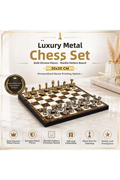 e-life shop طقم شطرنج معدني فاخر مع أشكال من الكروم مقاس 20 × 20 سم بنمط رخام...