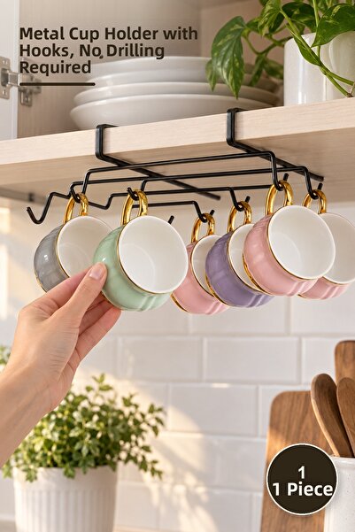 Yenilig 1 Piece of In-Cabinet Cup Holder Hanger – Metal with Ten Hooks for Un...