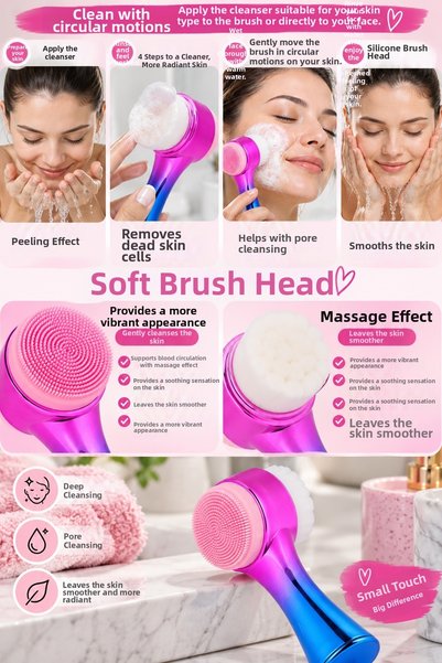 İnfeta Double-Sided Facial Cleansing Brush Silicone Exfoliating and Massaging Pore Cleaner