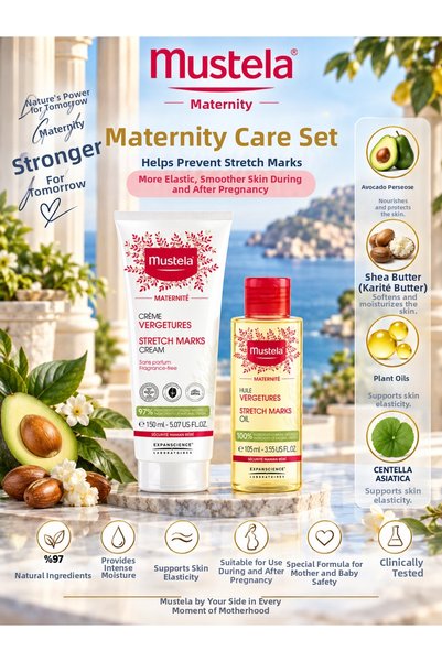 Mustela مجموعة العناية بالأم الحامل - كريم وزيت يساعدان على تقليل ظهور علامات...