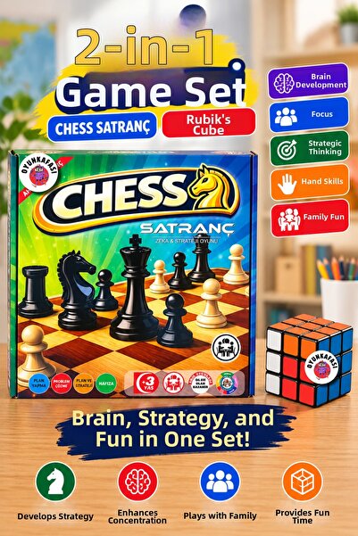 OYUNKAFASI 2-in-1 Game Set – Chess Wooden Chess + Rubik's Cube Intelligence a...