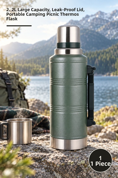 Yenilig 1 Piece Vacuum Steel Thermos – 2.2L Large Volume, Leak-Proof Lid, Eas...