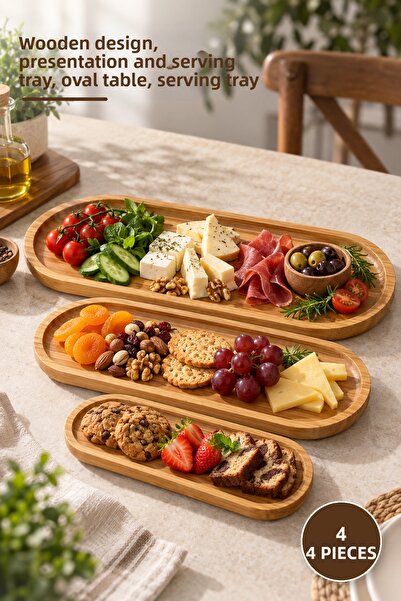 Yenilig 4 Piece Oval Presentation Plate Set – Wooden Design, Presentation and...