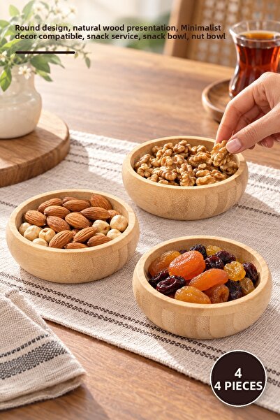 Yenilig 4-Piece Snack Bowl Set – Round Design, Natural Wood Presentation, Min...