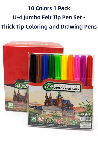 Bezos U-4 Felt-Tip Pen Set 10 Colors – Thick Tip Painting and Drawing Pen Set...