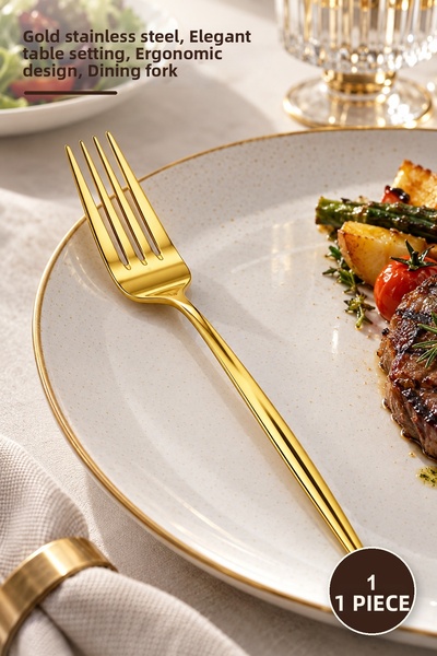 Yenilig 1 Piece Dinner Fork Set – Gold Color Stainless Steel, Stylish Tablewa...