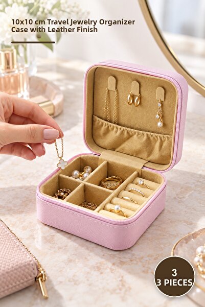 Yenilig 3 Pieces Mini Zippered Jewelry Box – Bag Model Faux Leather Covered 1...