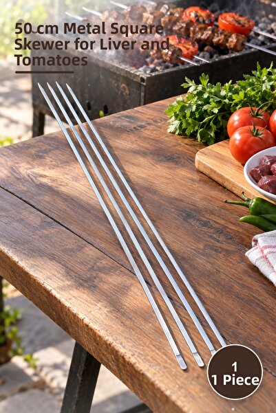 Yenilig 1 Piece Thin Square Cut Metal Barbecue Skewer – 50 cm Metal Square Sk...