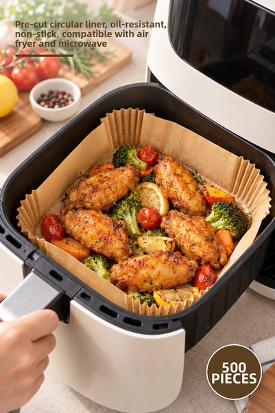 Yenilig 500 Pieces of Air Fryer Baking Paper – Pre-Cut Circular Liners, Oil-R...