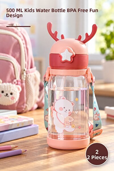 Yenilig 2 Pieces Deer Design Water Bottle – 500 ml Children's Water Bottle Bp...