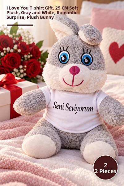 Yenilig 2 Pieces Plush Rabbit - I Love You T-Shirt Gift, 25 cm Soft Plush, Gr...
