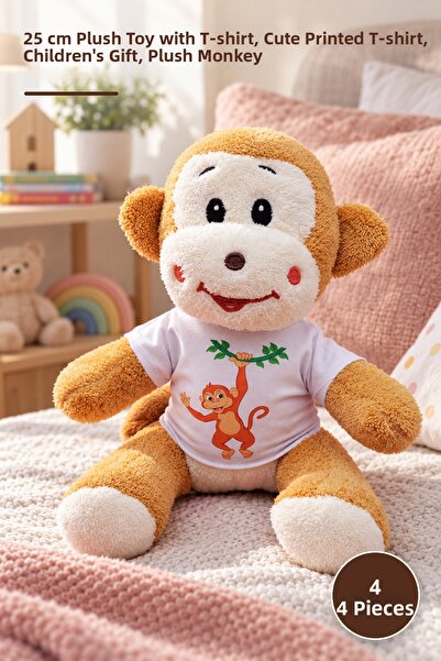 Yenilig 4 Pieces Plush Monkey – Plush Toy with T-Shirt 25 Cm, Cute Printed T-...