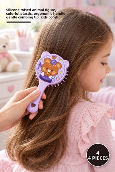 Yenilig 4 Pieces Children's Hair Combs – Colorful Plastic with Silicone Embos...