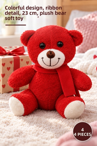 Yenilig 4 Pieces of Plush Teddy Bear – Colorful Design, Ribbon Detail, 23 Cm,...