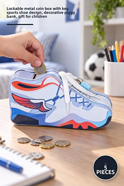 Yenilig 5 Pieces Metal Shoe Piggy Bank – Metal Money Box with Lock and Key, S...