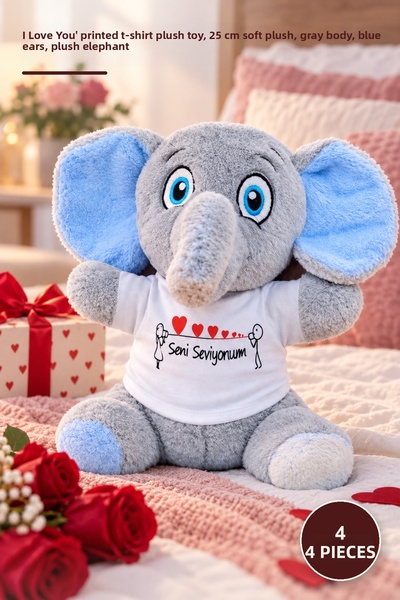 Yenilig 4 Pieces Plush Elephant – Cute Toy with'I Love You' Printed T-Shirt, ...