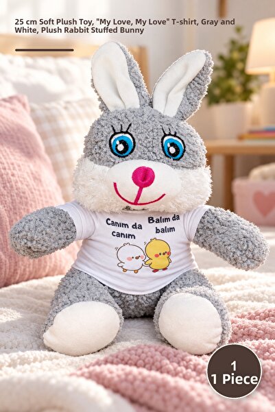 Yenilig 1 Piece Plush Rabbit - 25 cm Soft Plush Toy, Wearing'My Heart My Love...
