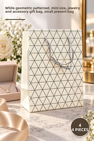 Yenilig 4 bucăți mini pungi cadou din carton – cu model geometric alb, dimens...