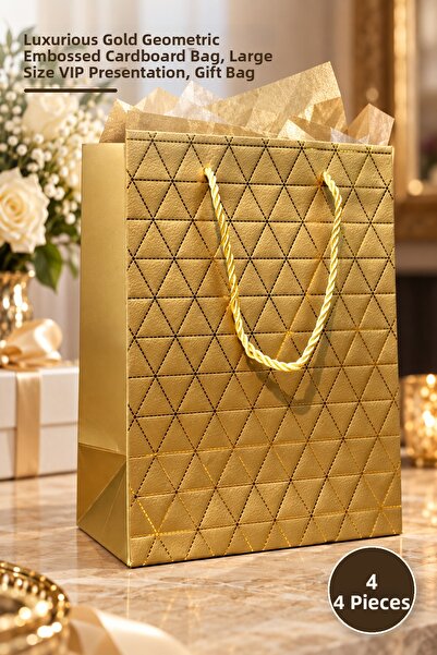 Yenilig 4 bucăți de pungă de cadou din carton cu model geometric auriu de dim...