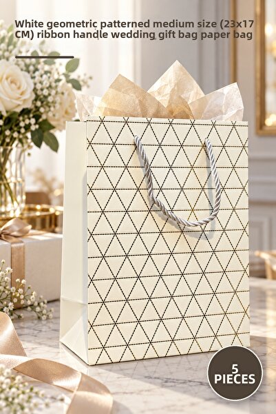 Yenilig 5 bucăți de pungă cadou din carton - model geometric alb, dimensiune ...
